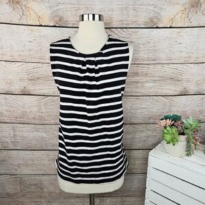 Banana Republic Striped Tank‎ Top Sleeveless Pleated Black White XL